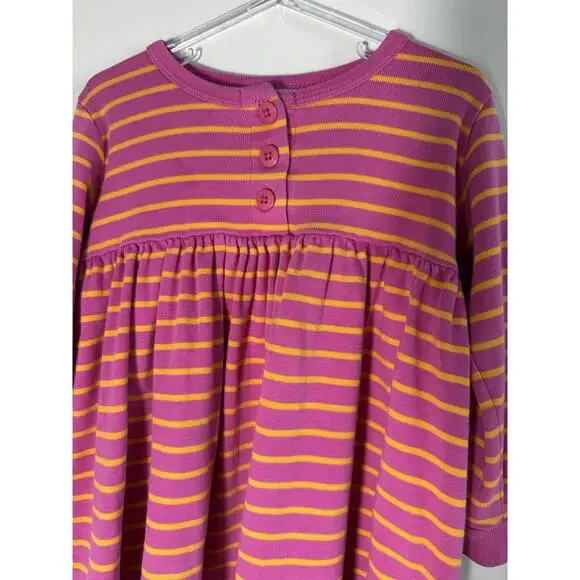 Hanna Andersson Girls Fit & Flare Pink Yellow Striped Cotton Dress Size 2-3T - Picture 2 of 6